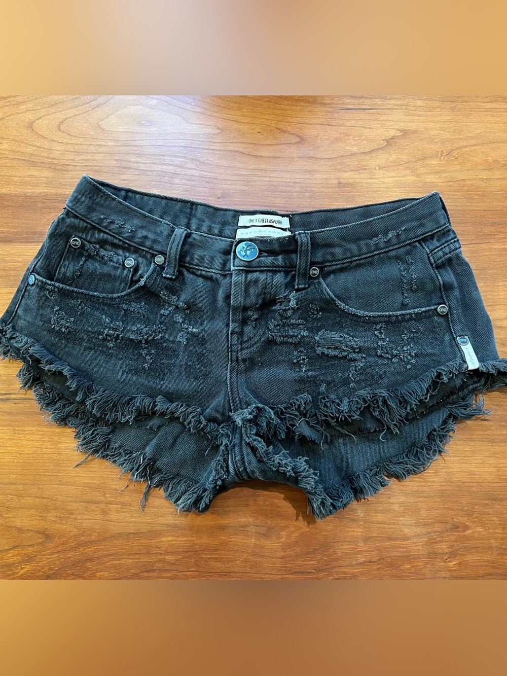 One Teaspoon Black Distressed Frayed Denim Cutoff Shorts